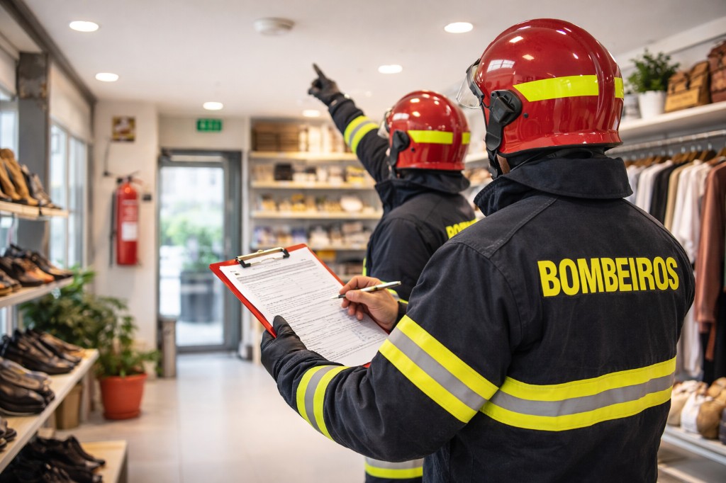 Bombeiros em vistoria no estabelecimento. Regularize com AVCB e evite interdição.